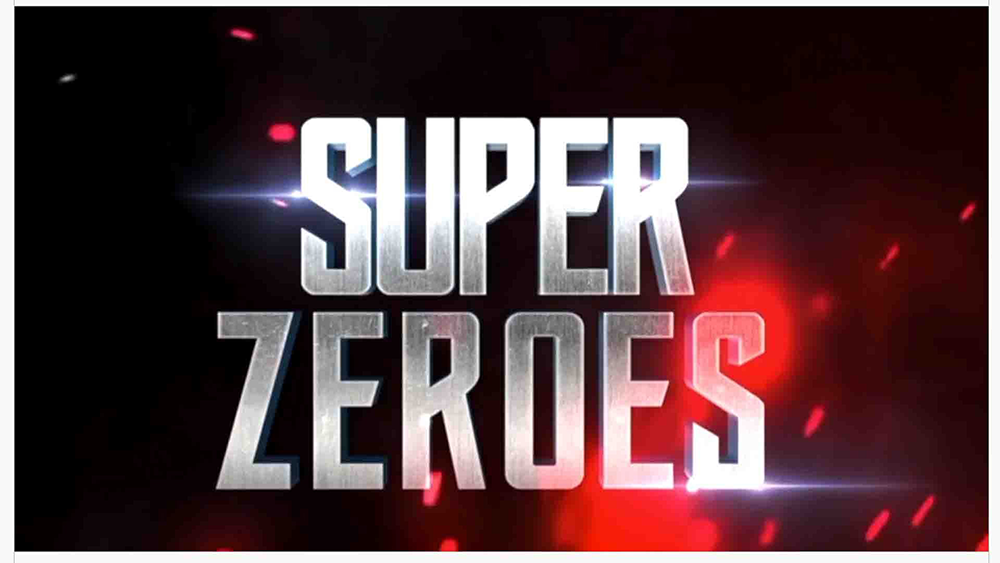 "Super Zeroes" over a black background with embers