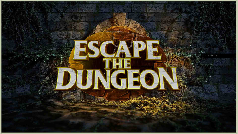 "Escape The Dungeon" over an image of a dungeon entrance