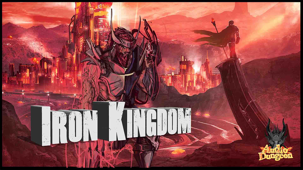 A knight standing infron of a red hot metal city